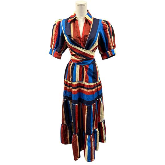 FARM Rio Red and White Pleated Midi Dress - Picture 6 of 12